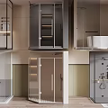 Elegant Modern Shower Sauna Design With Glass Doors Storage Shelves Chrome Fixtures And Wooden Base