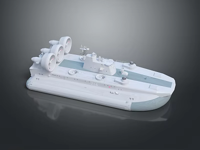 White Hovercraft Model Water Vehicle With Gray Bottom And Deck Equipment 3d model