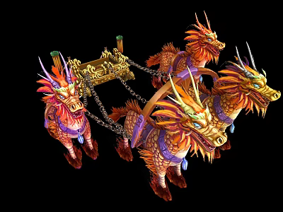 Three Dragon Shaped Game Movie Characters With Ornate Design And Vibrant Colors 3d model