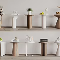 Diverse Design Side Tables With Wooden White Bases And Decorative Plants Fruits Books