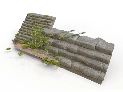 Sleek Modern Stone Structure With Gray Steps And Green Climbing Vines 3d model