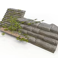 Sleek Modern Stone Structure With Gray Steps And Green Climbing Vines 3d model
