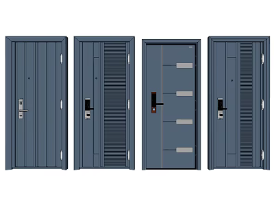 Dark Blue Security Doors With Various Modern Design Details And Lock Features 3d model