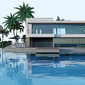 Modern Detached Villa Exterior Design With Palm Trees Pool And Glass Facade