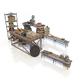 Vintage Wooden Mobile Multi Tiered Storage Shelving Unit With Tools And Industrial Design