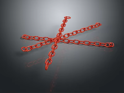 Red Metal Chains Arranged in Cross Shape on Dark Background Surface 3d model