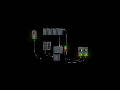 Industrial Control Equipment With Multiple Modules Green Red Indicators And Connecting Wires 3d model
