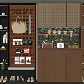 Modern Wooden Shoe Cabinet With Open Shelving Hanging Hooks Decorative Storage And Bench Seating