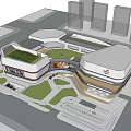 Modern Commercial Complex With Green Roof Connected Buildings And Central Open Plaza