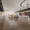 Modern Retail Store Interior with Display Shelves White Tables and Bright Lighting