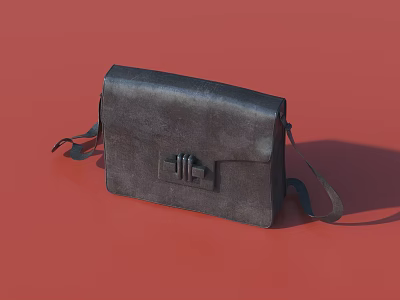 Stylish Black Leather Bag With Metal Clasp And Shoulder Strap On Red Background 3d model