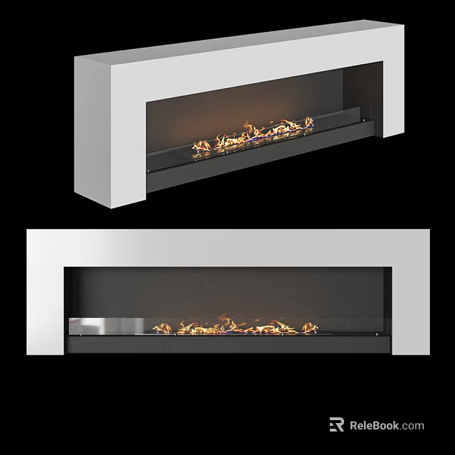 Modern Fireplace With Sleek White Frame Glass Front And Realistic Flames 3d model 