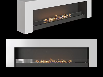 Modern Fireplace With Sleek White Frame Glass Front And Realistic Flames 3d model