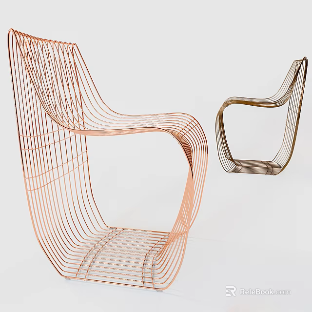 Two Modern Metal Wire Leisure Chairs With Sleek Curved Lines Design 3d model 