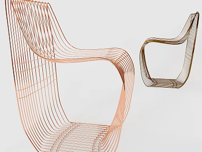 Two Modern Metal Wire Leisure Chairs With Sleek Curved Lines Design 3d model