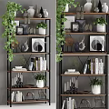 Stylish Shelving Unit with Green Plants Decorative Ornaments Books and Photo Frames