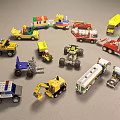 Colorful Building Blocks Toy Vehicles Including Trucks Police Car Fire Engine And Ambulance
