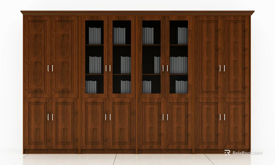 Wooden Bookcase with Glass Doors Closed Storage Cabinets and Bookshelves for Home Library 3d model 