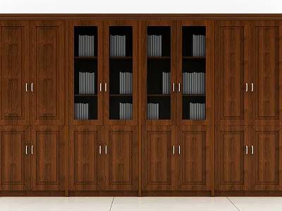 Wooden Bookcase with Glass Doors Closed Storage Cabinets and Bookshelves for Home Library 3d model
