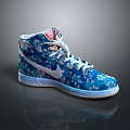 Blue High Top Shoes With Floral Print White Laces And Side Logo