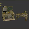 Vintage Industrial Furniture Featuring Stone Top Workbench With Drawers And Side Table Decorative Elements