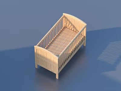 Wooden Baby Crib Light Colored Household Essential with Guardrails and Simple Structure 3d model