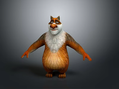 Cartoon 3D Animal Model With Brown White Fur Orange Paws Friendly Expression And Standing Pose 3d model