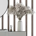 Modern Dressing Table With Round Mirror Decorative Sculptures Vase And Cabinets