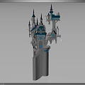 Fantasy Castle Architectural Design Featuring Multiple Blue Spires White Towers And Stairs On Pillars