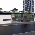 Modern gate residential area main entrance gate building gate machine railing view wall sentry box express cabinet 3d model