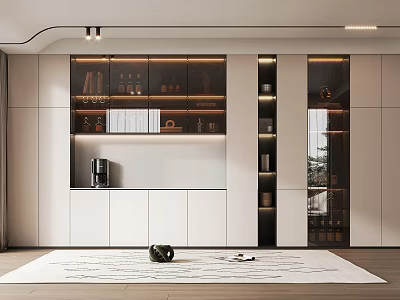 Modern Wine Cabinet Design With Glass Doors Built in Lighting And Displayed Wine Bottles 3d model