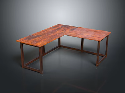L Shaped Wooden Desk With Solid Wood Tabletop And Sturdy Frame Design 3d model