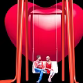 Commercial Equipment Red Heart Shaped Swing Structure With Two People Seated