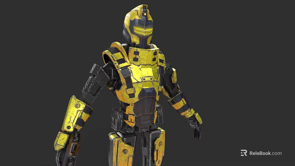 Detailed Futuristic Game Movie Character In Yellow Black Mechanical Armor Design 3d model 