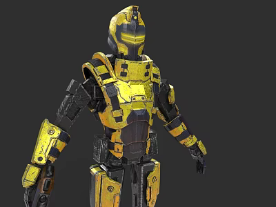 Detailed Futuristic Game Movie Character In Yellow Black Mechanical Armor Design 3d model