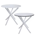 Modern Side Table With White Round Top And Cross Metal Legs In Various Colors