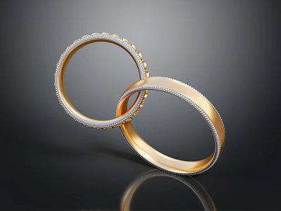 Elegant Gold Rings With Diamond Encrusted Edges And Intertwined Design 3d model