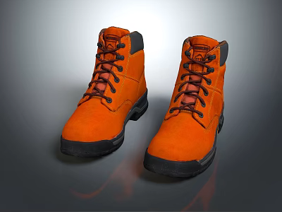 Orange Mid Cut Outdoor Work Boots With Non Slip Rubber Sole 3d model