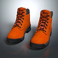 Orange Mid Cut Outdoor Work Boots With Non Slip Rubber Sole 3d model