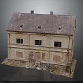 Old Two Story Building With Dilapidated Exterior Dark Roof And Peeling Walls