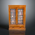 Classic Wooden Bookcase With Glass Doors Shelves Filled With Books And Bottom Drawer