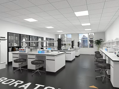 Modern Laboratory Interior With Benches Cabinets And Equipment 3d model