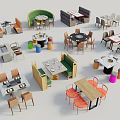 Modern Dining Table Sets with Booth Seating Round Square Tables and Various Chairs 3d model