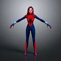 Woman In Blue And Red Spider Man Bodysuit With Mask And Spider Emblem