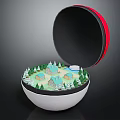 Cartoon Village Scene Inside Open Sphere With Small Houses And Green Trees