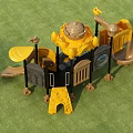 Outdoor Yellow Black Playground Equipment With Slides Climbing Structure Castle Design On Green Grass