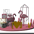 Pink Photo Spot with Pink Flamingos Yellow Heart I LOVE YOU Letters and Geometric Decor