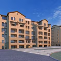 Multi Story Residential Building With Beige Exterior Arched Windows And Spacious Balconies