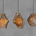 Unique Irregular Shaped Wooden Pendant Lights with Natural Texture Illuminated in Modern Space