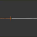 Traditional Samurai Sword With Orange Handle Red Tsuba And Silver Reflective Blade